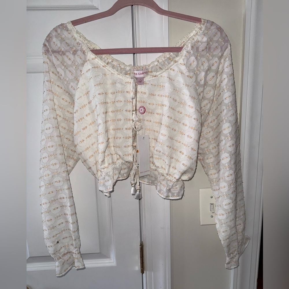 NWT Red Carter White & Gold Cropped Blouse Small